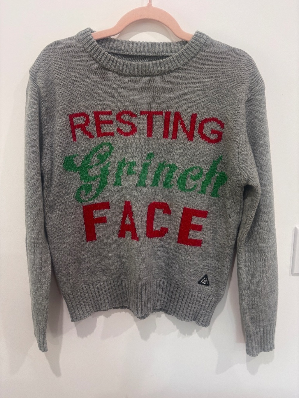 American Stitch Resting Grinch Face Sweater Large Gray Holiday Christmas Knit